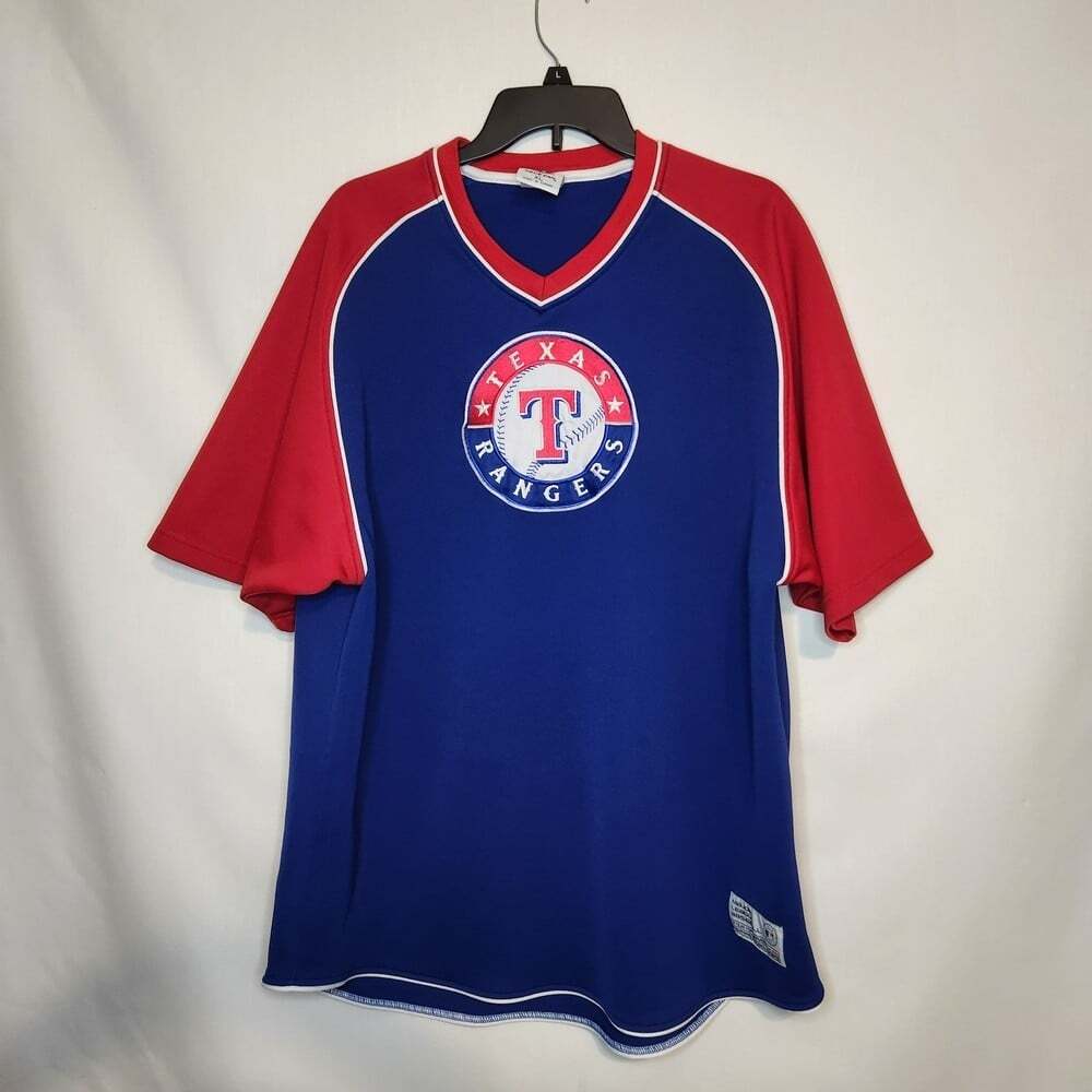 Texas Rangers True Fan XL Blue and Red Mens Jersey With Embroidered Front